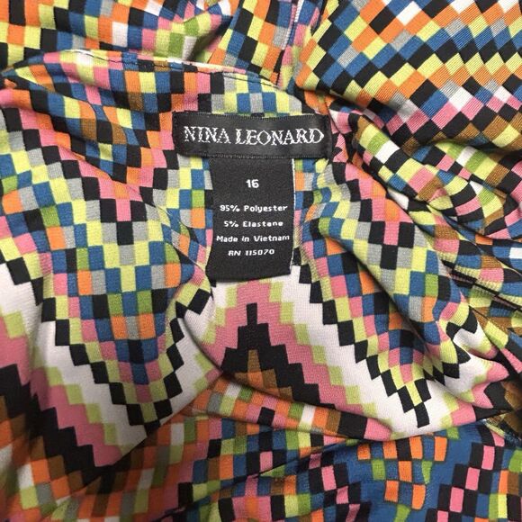 Nina Leonard Chevron Print Dress Size 16 Stretch Knit Short Sleeve Boho - Picture 7 of 7